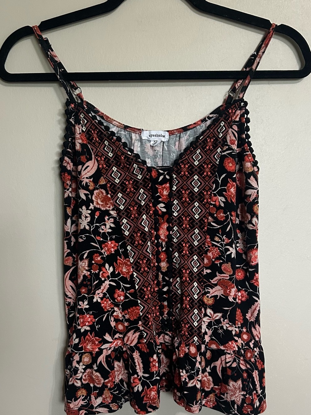 Eyeshadow Black Floral Spaghetti-Strap Camisole with Pink & Coral Accents